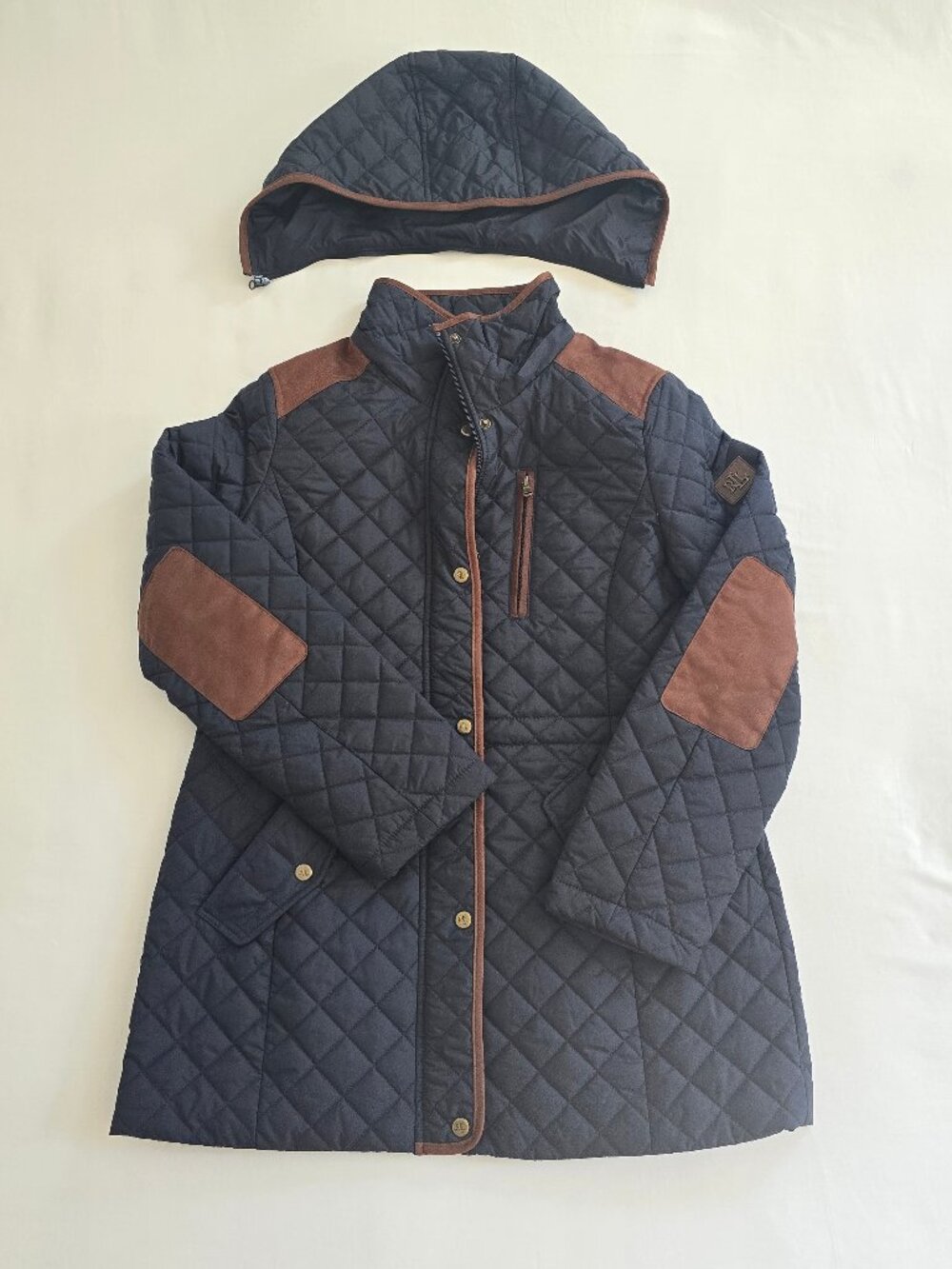 Lauren Ralph Lauren Women's Hooded Anorak Quilted Winter Coat Navy Blue Size M